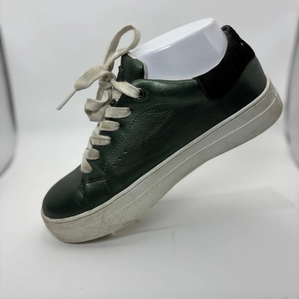 Kurt Geiger Green Leather Embellished Eye Sneakers with Black Heel